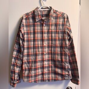 Patagonia Men's Casual Plaid Shirt - Orange, Gray and Blue